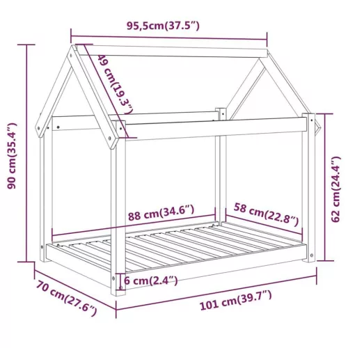  fekete tömör fenyőfa kutyaágy 101x70x90 cm