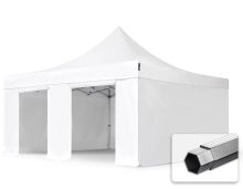   Professional összecsukható sátrak PROFESSIONAL 400g/m2 ponyvával, alumínium szerkezettel, 4 oldalfallal, ablak nélkül - 5x5m fehér