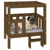 mézbarna tömör fenyőfa kutyaágy 65,5x43x70 cm