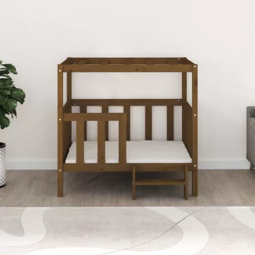   mézbarna tömör fenyőfa kutyaágy 105,5x83,5x100 cm