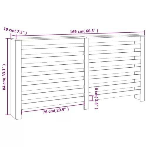  fehér tömör fenyőfa radiátorburkolat 169x19x84 cm