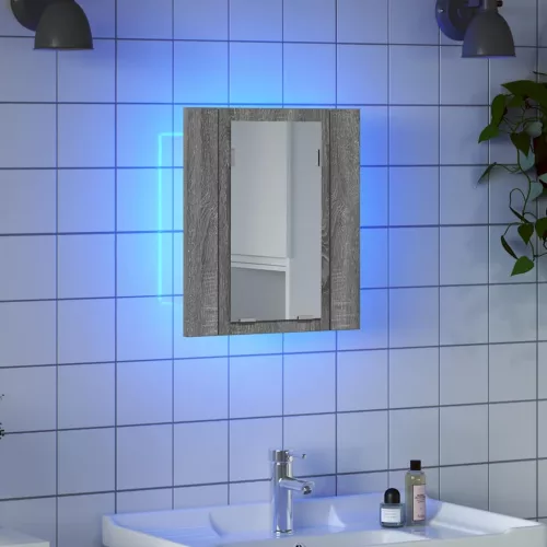  szürke sonoma szerelt fa tükrös szekrény LED-del 40x12x45 cm