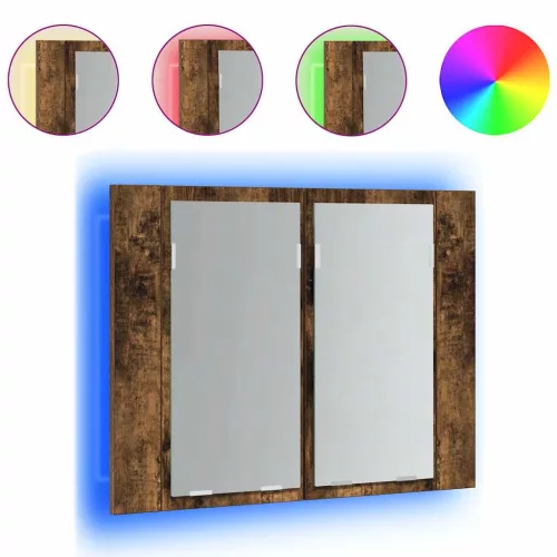  füstös tölgy szerelt fa tükörszekrény LED-del 80x20,5x64 cm