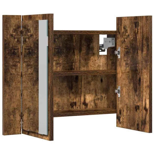  füstös tölgy szerelt fa tükörszekrény LED-del 80x20,5x64 cm