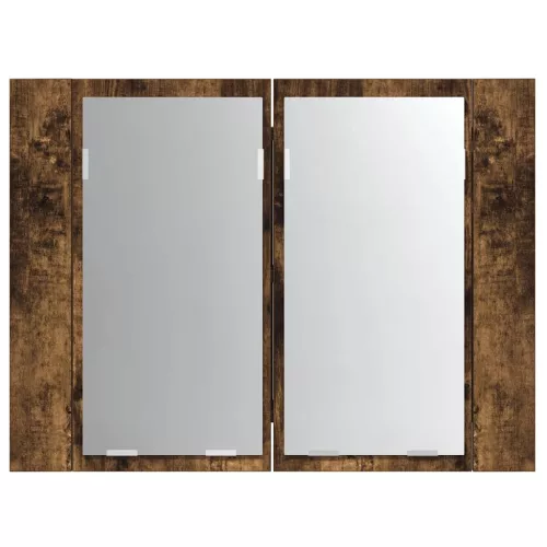  füstös tölgy szerelt fa tükörszekrény LED-del 80x20,5x64 cm