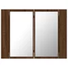  barna tölgyszínű szerelt fa tükörszekrény LED-del 60x12x45 cm