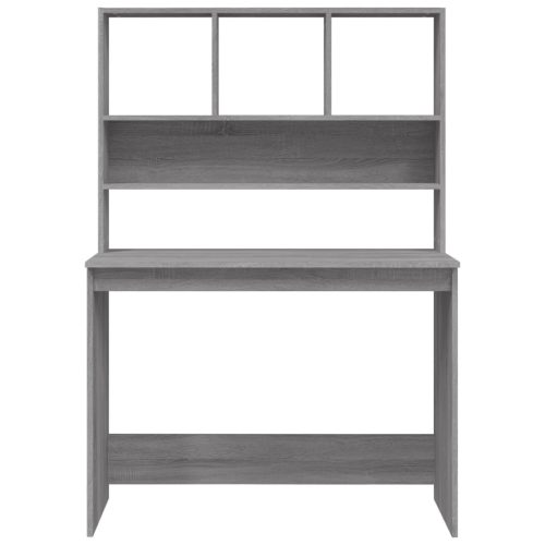  szürke sonoma színű szerelt fa íróasztal polcokkal 102x45x148cm