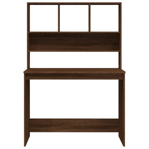  barna tölgy szerelt fa íróasztal polcokkal 102 x 45 x 148 cm