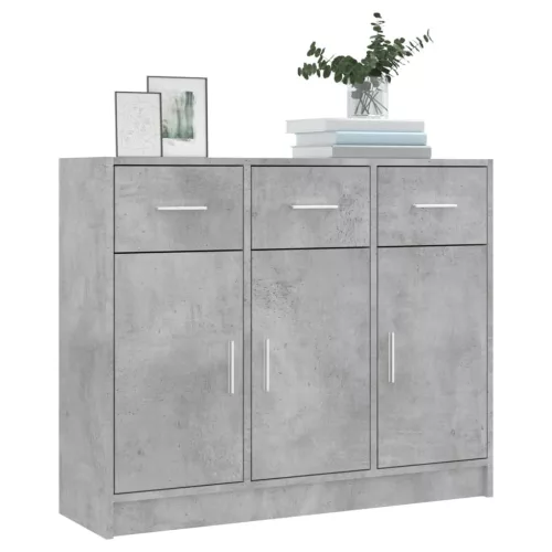  betonszürke szerelt fa tálalószekrény 91x28x75 cm
