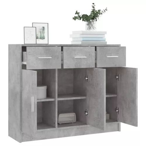  betonszürke szerelt fa tálalószekrény 91x28x75 cm