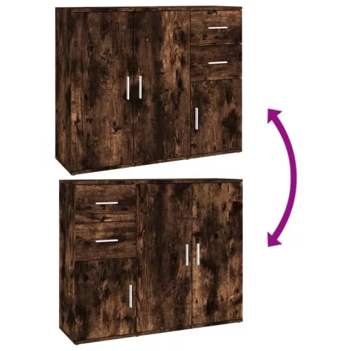  füstös tölgy színű szerelt fa tálalószekrény 91x29,5x75 cm