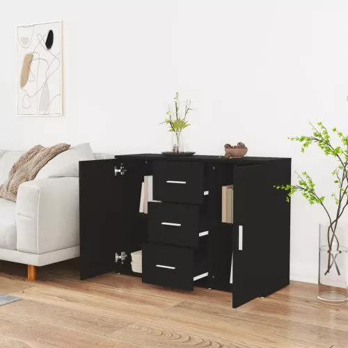  fekete szerelt fa tálalószekrény 91 x 29,5 x 65 cm