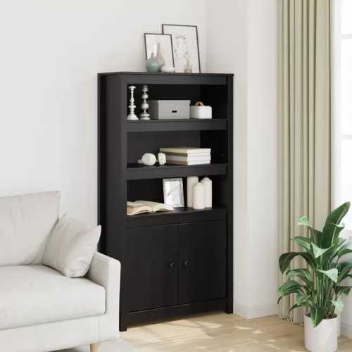  fekete tömör fenyőfa magasszekrény 80 x 35 x 154 cm