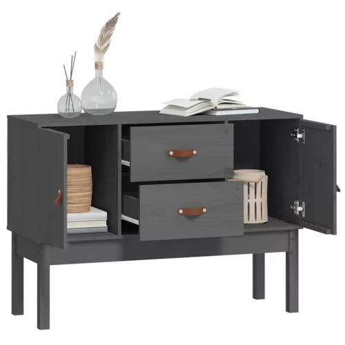  szürke tömör fenyőfa tálalószekrény 110 x 40 x 78 cm