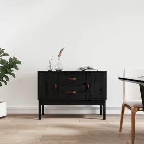  fekete tömör fenyőfa tálalószekrény 110 x 40 x 78 cm