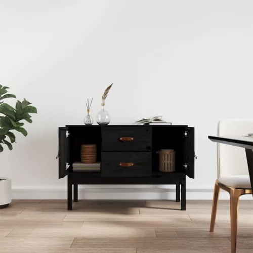  fekete tömör fenyőfa tálalószekrény 110 x 40 x 78 cm