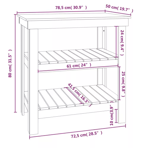 tömör fenyőfa munkapad 78,5 x 50 x 80 cm