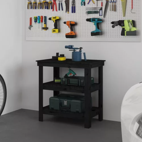  fekete tömör fenyőfa munkapad 78,5x50x80 cm