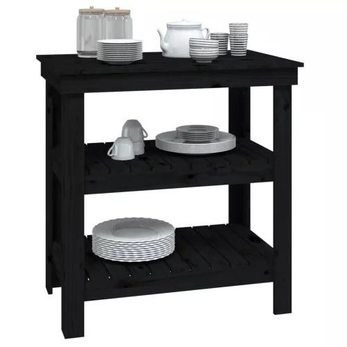  fekete tömör fenyőfa munkapad 78,5x50x80 cm