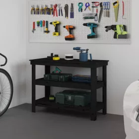  fekete tömör fenyőfa munkapad 110,5x50x80 cm