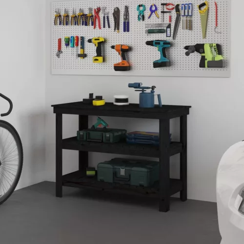  fekete tömör fenyőfa munkapad 110,5x50x80 cm