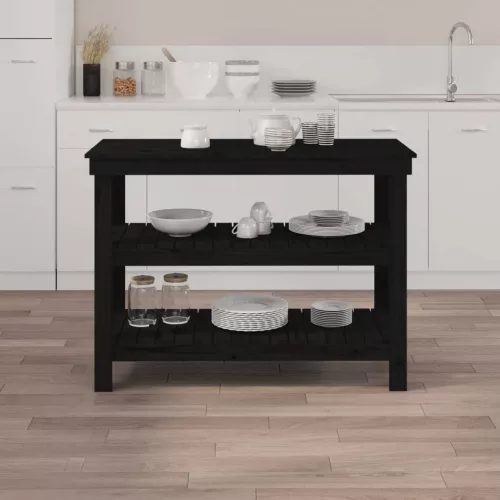  fekete tömör fenyőfa munkapad 110,5x50x80 cm