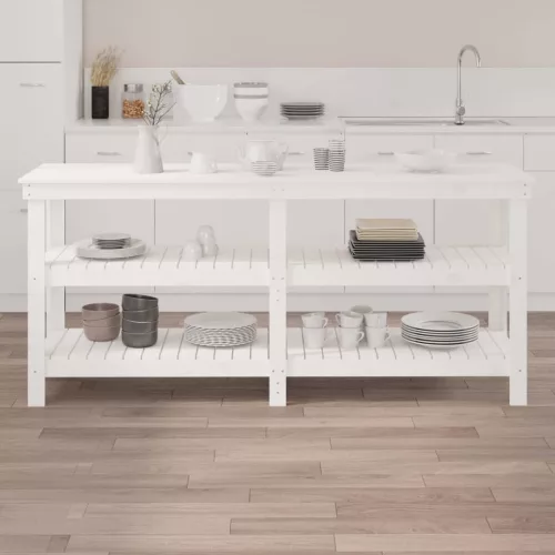  fehér tömör fenyőfa munkapad 181 x 50 x 80 cm