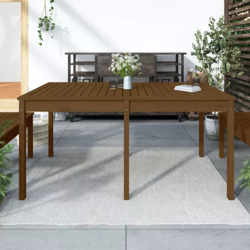 mézbarna tömör fenyőfa kerti asztal 159,5 x 82,5 x 76 cm