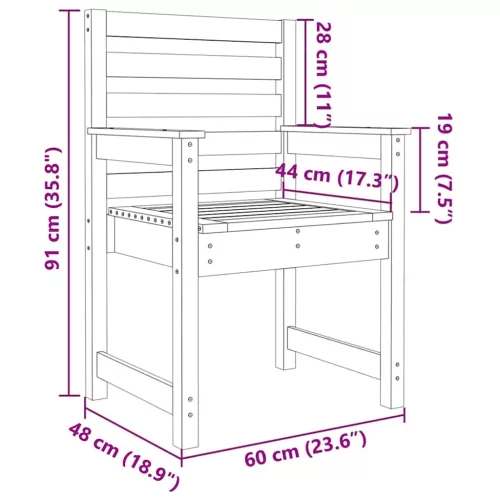  2 db tömör fenyőfa kerti szék 60x48x91 cm