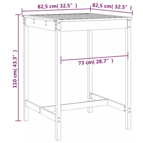  fekete tömör fenyőfa kerti asztal 82,5x82,5x110 cm