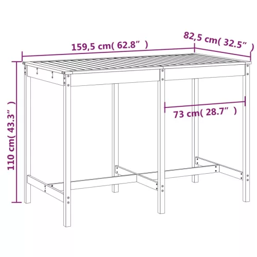  tömör fenyőfa kerti asztal 159,5 x 82,5 x 110 cm