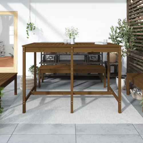  mézbarna tömör fenyőfa kerti asztal 159,5 x 82,5 x 110 cm