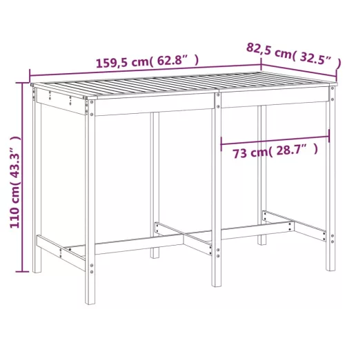  mézbarna tömör fenyőfa kerti asztal 159,5 x 82,5 x 110 cm