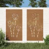  2 db virágmintás corten acél kerti faldísz 105 x 55 cm