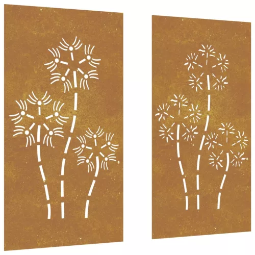  2 db virágmintás corten acél kerti faldísz 105 x 55 cm