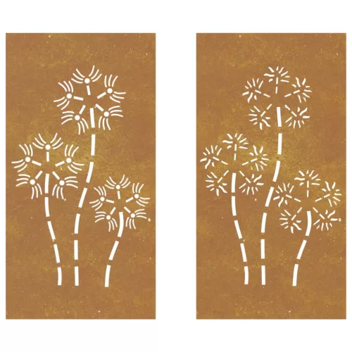  2 db virágmintás corten acél kerti faldísz 105 x 55 cm