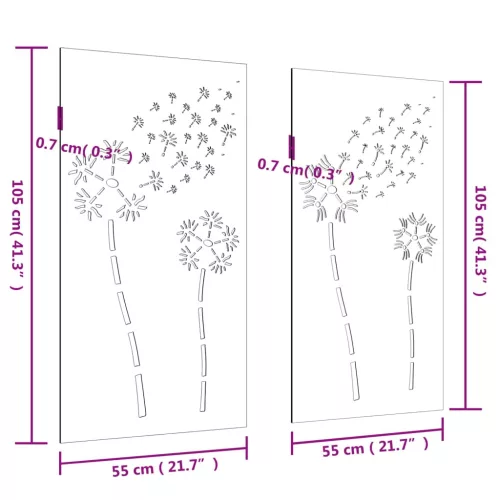  2 db virágmintás corten acél kerti faldísz 105 x 55 cm