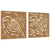  2 db rózsamintás corten acél kerti faldísz 55 x 55 cm