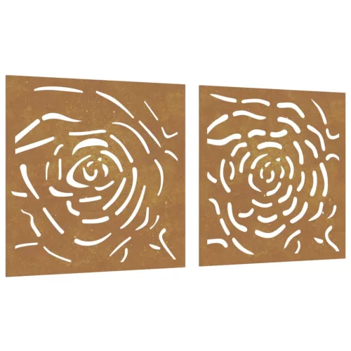 2 db rózsamintás corten acél kerti faldísz 55 x 55 cm