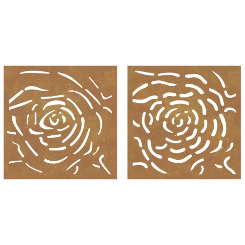  2 db rózsamintás corten acél kerti faldísz 55 x 55 cm
