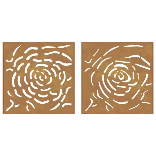  2 db rózsamintás corten acél kerti faldísz 55 x 55 cm