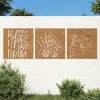  3 db fűmintás corten acél kerti faldísz 55 x 55 cm