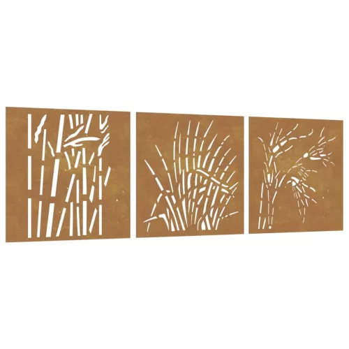  3 db fűmintás corten acél kerti faldísz 55 x 55 cm