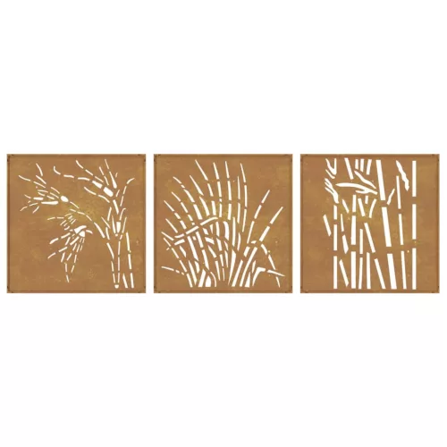  3 db fűmintás corten acél kerti faldísz 55 x 55 cm