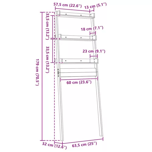  fehér tömör fenyőfa fürdőszoba állvány 63,5x32x179 cm
