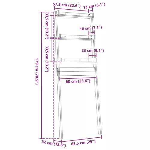  szürke tömör fenyőfa fürdőszoba állvány 63,5 x 32 x 179 cm