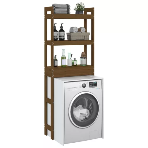  mézbarna tömör fenyőfa fürdőszoba állvány 63x26x171 cm