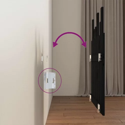  fekete tömör fenyőfa fali fejtámla 82,5 x 3 x 80 cm