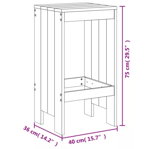  2 db fekete tömör fenyőfa bárszék 40x36x75 cm