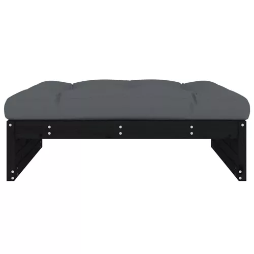  fekete tömör fenyőfa kerti lábzsámoly párnával 120x80 cm